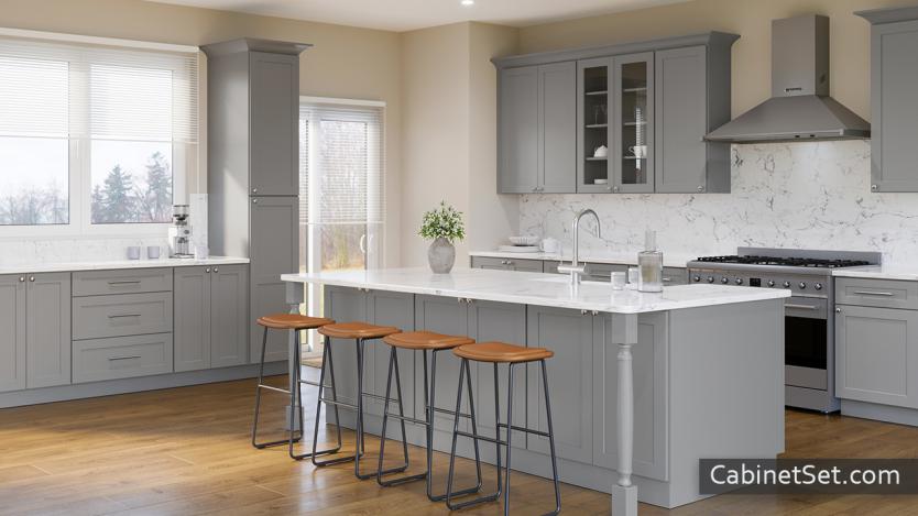 Summit Grey Shaker kitchen angle view with an island.